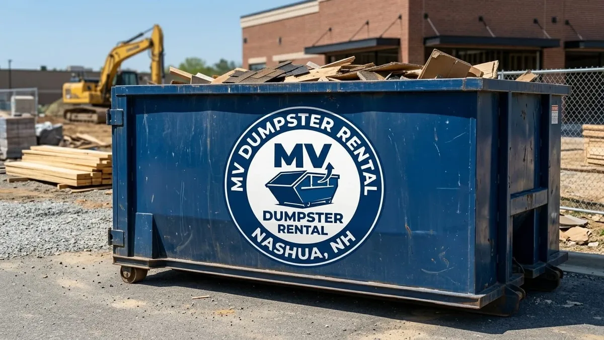 Roll-off dumpster rental in Hollis, NH delivered by MV Dumpster Rental Nashua Roll-off dumpster rental in Hollis, NH delivered by MV Dumpster Rental Nashua