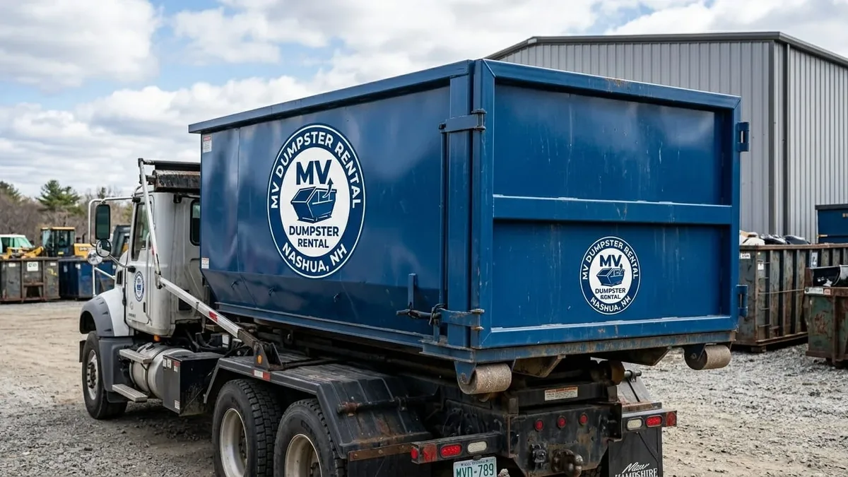 Serving Nashua and the Nashua area MV Dumpster Rental Nashua roll-off truck serving Nashua and the Nashua area